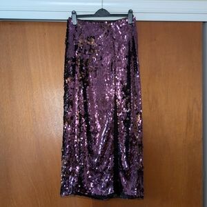 Free People Purple Sequin Midi Skirt Split Evening Boho